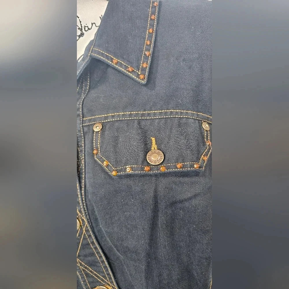 Liz & Me Women's Denim Jacket With Rhinestone Trim Black/Blue Size 2X 22/24W - Picture 2 of 16